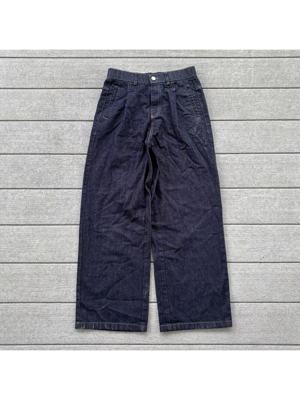 Wide Leg Dark Wash Denim Jeans Womens MPleated High Rise Baggy Pants